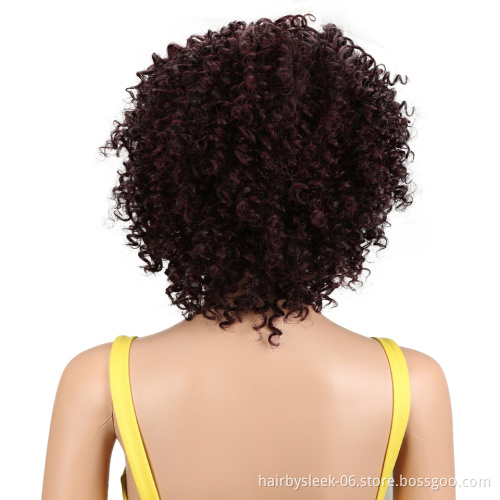 Best Selling Red Black 12 Inch Short Kinky Curly Wigs For Black Women Heat Resistant Fiber None Lace Wigs Synthetic Hair Wigs
